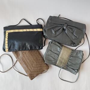 80s Leather Envelope Cross Body Bag Clutch Lot of 4 Snakeskin Applique Handbag